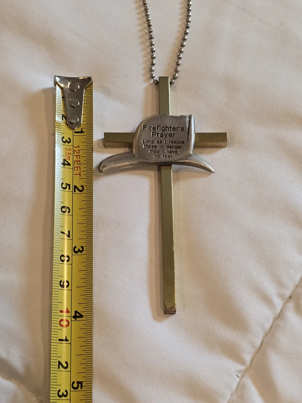 Firefighter Prayer Cross Necklace - Gold Tone